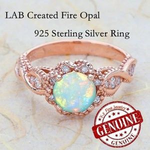 925 Sterling Silver LAB Created Opal Ring